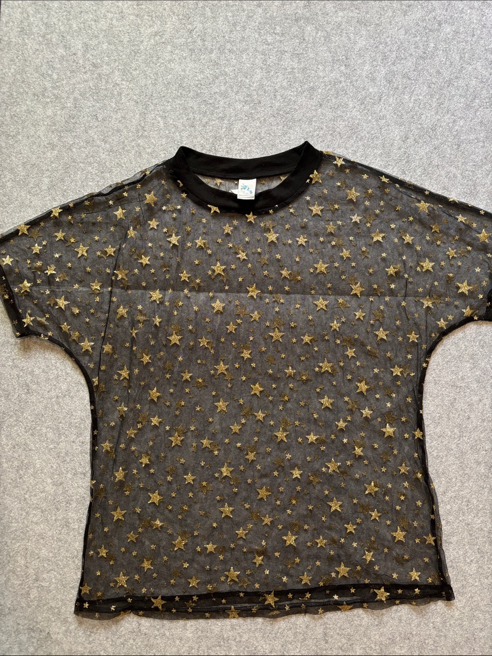 iHeartRaves Black Sheer Mesh Tee with Gold Star Accents